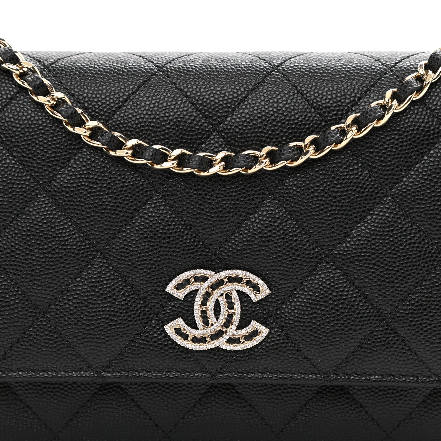 Chanel Caviar Quilted Crystal CC Wallet On Chain WOC Black 9 of 10