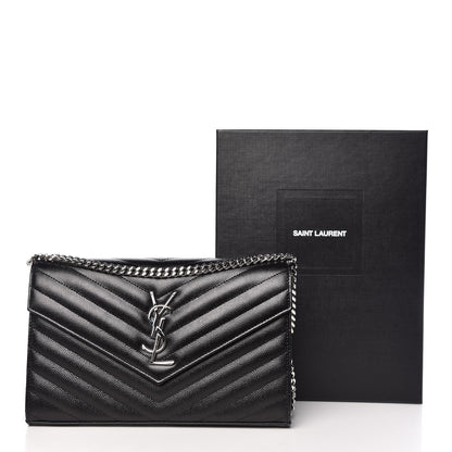 Saint Laurent Grain De Poudre Matelasse Chevron Medium Monogram Chain Wallet Black 9 of 9