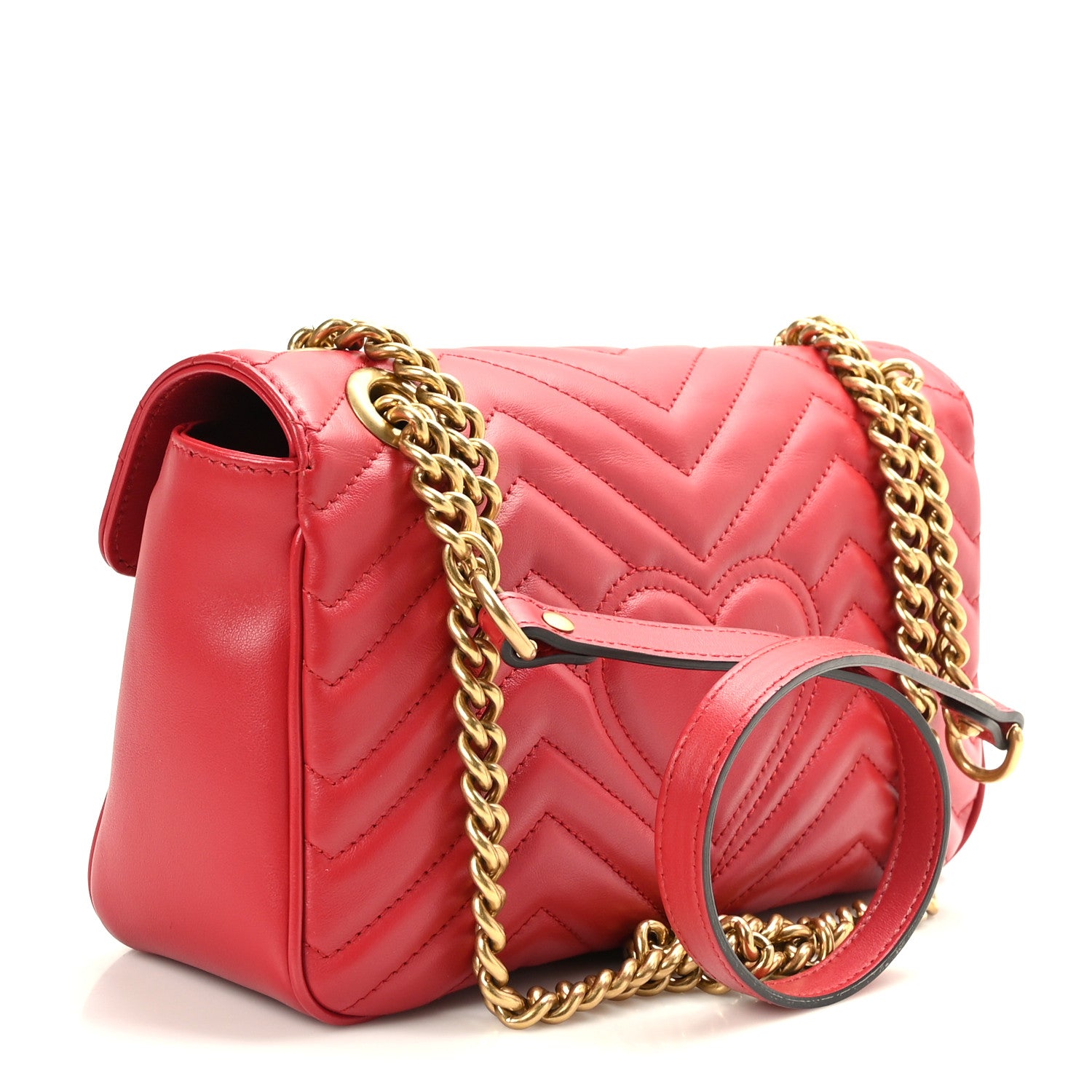 Gucci Calfskin Matelasse Small GG Marmont Shoulder Bag Hibiscus Red 2 of 8