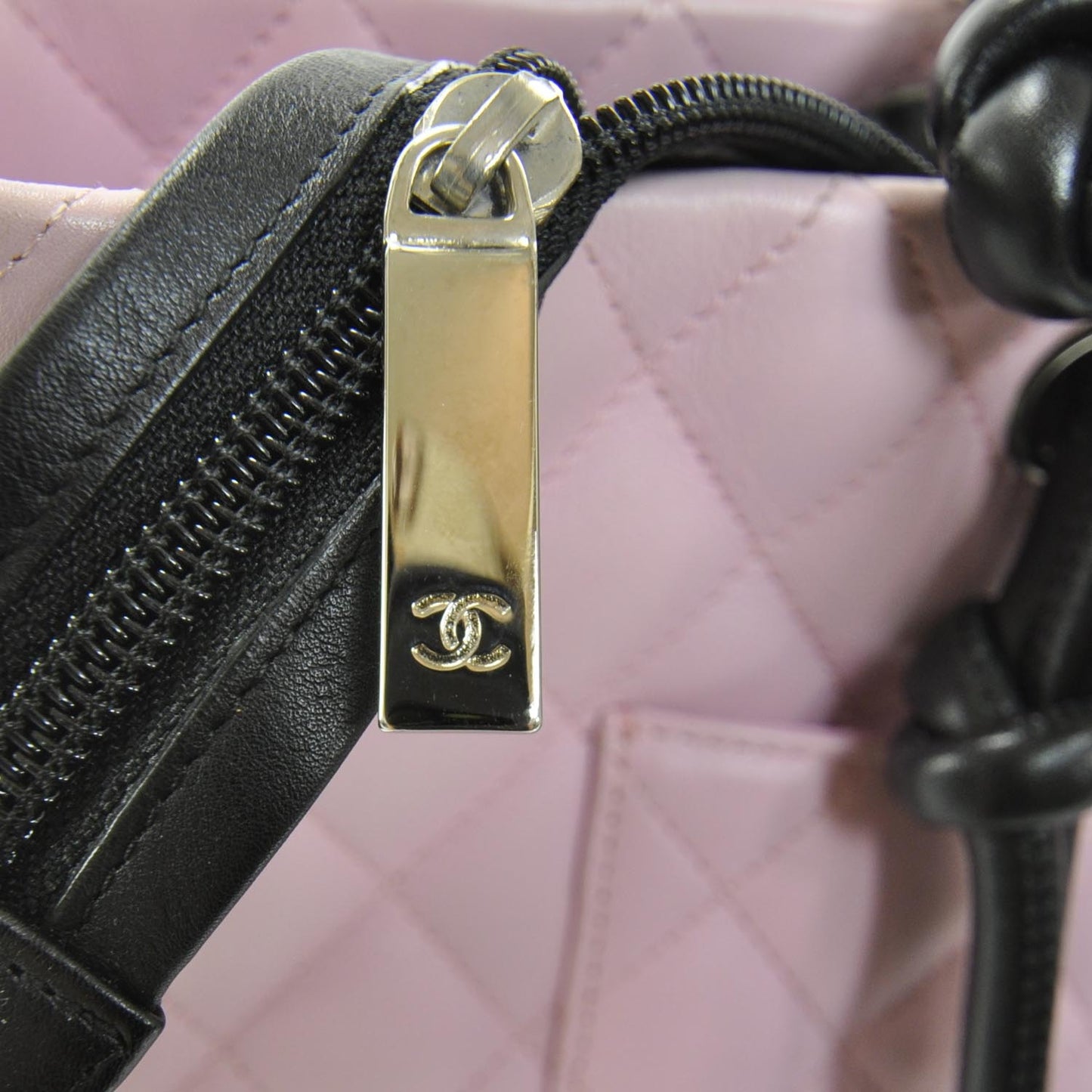 Calfskin Quilted Large Cambon Tote Pink Black