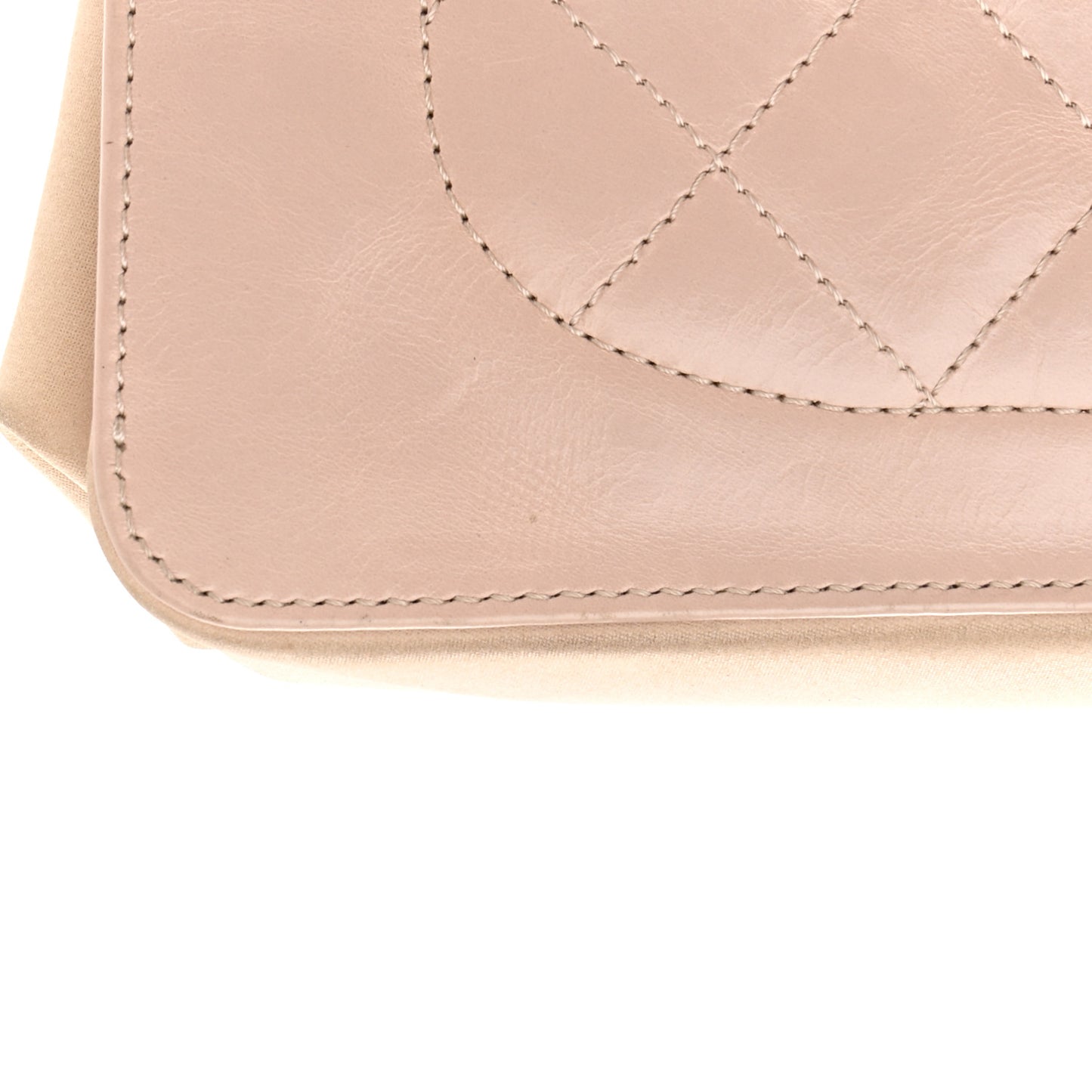 Glazed Calfskin Quilted Mini Straight Lined Flap Beige