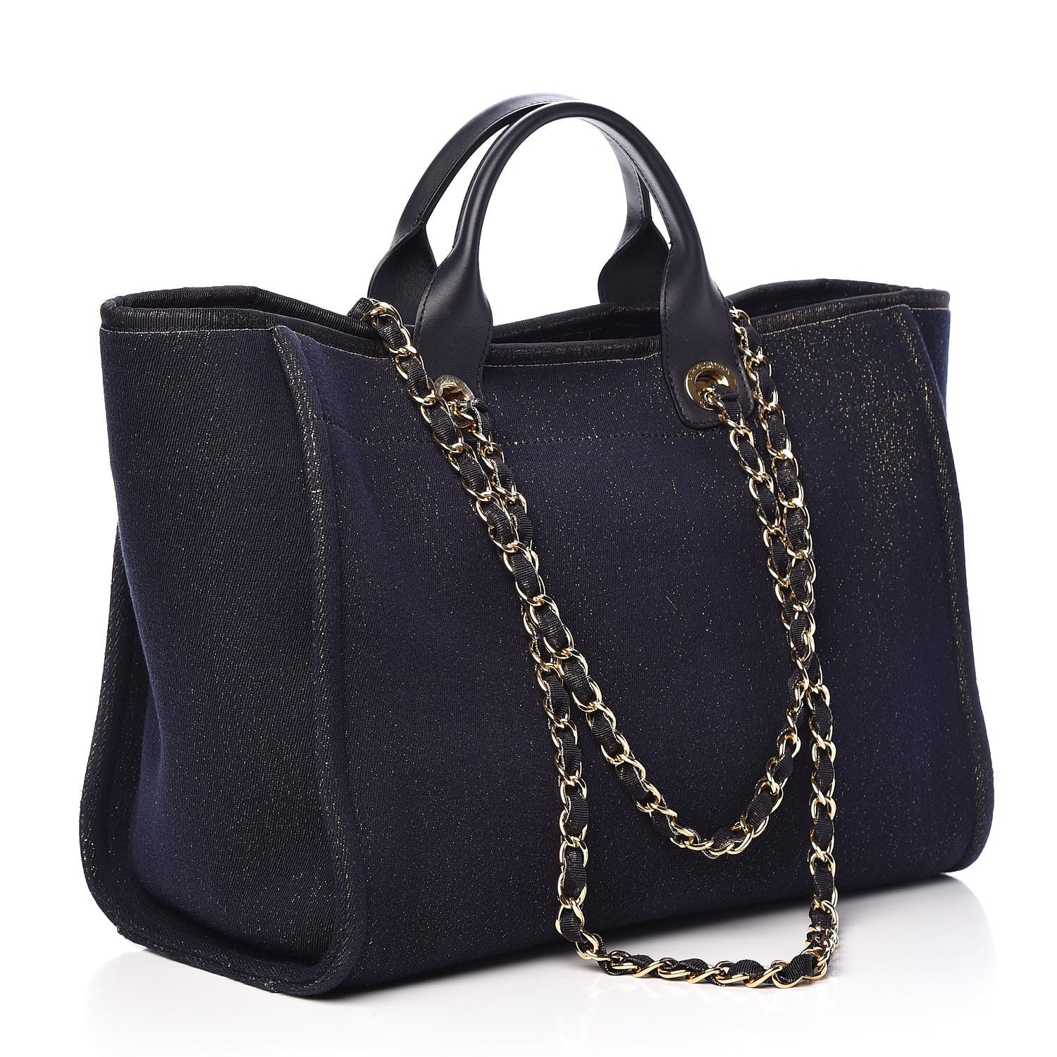 Chanel Lurex Canvas Medium Deauville Tote Navy Blue Gold 3 of 13