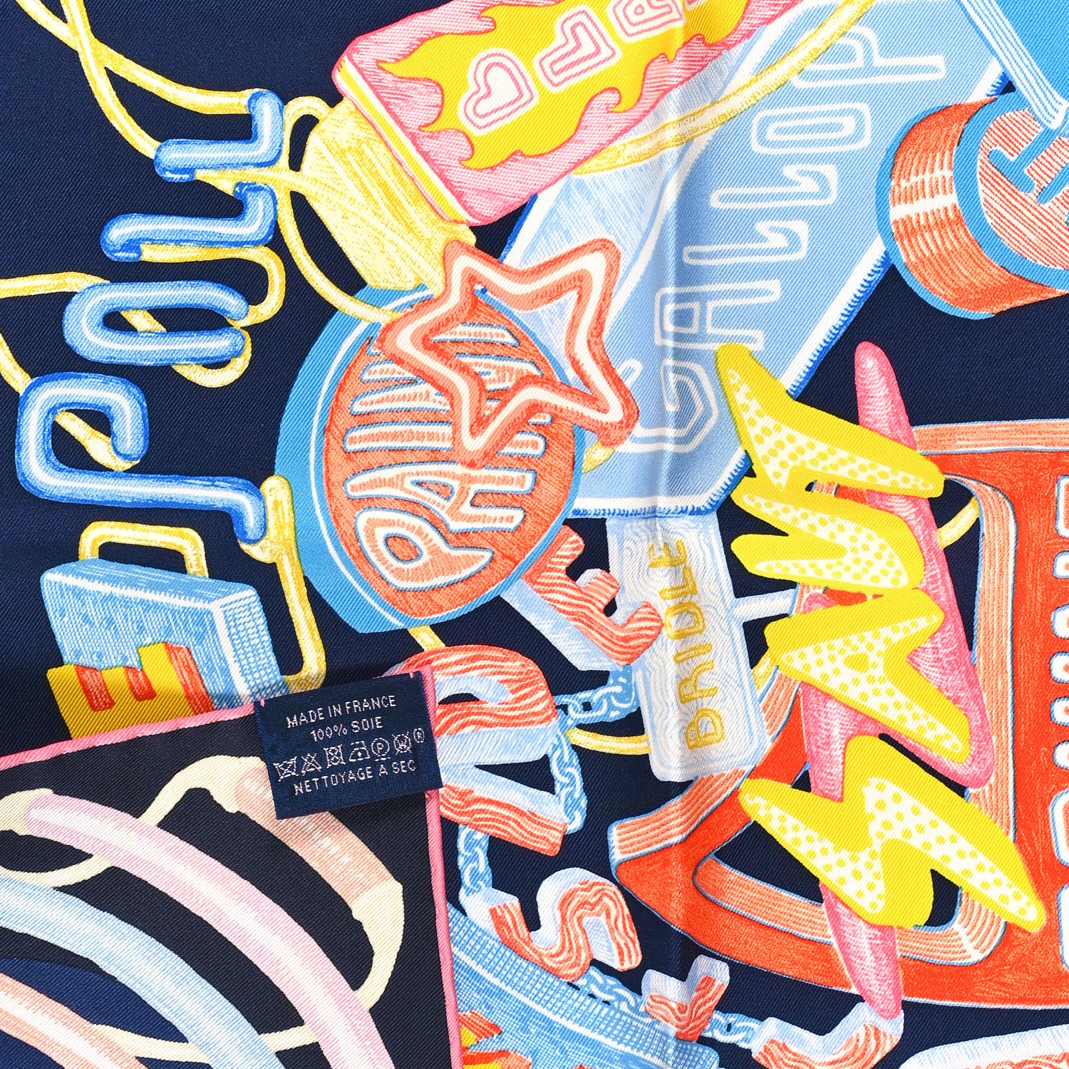 Hermes Silk Gavroche Chevaloscope Scarf 45 Neon Marine Rose Jaune