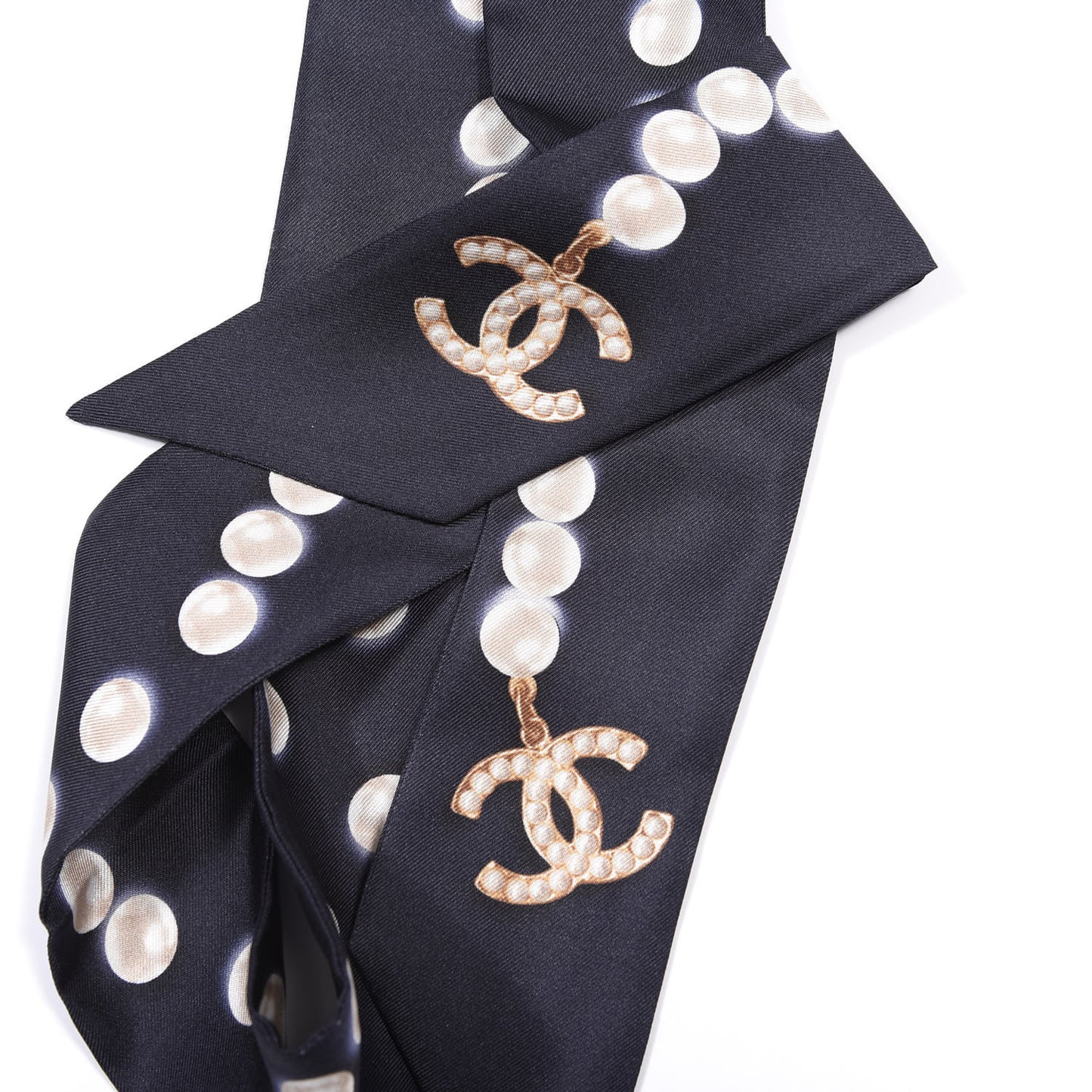 Silk Pearl CC Slim Bandeau Scarf Navy