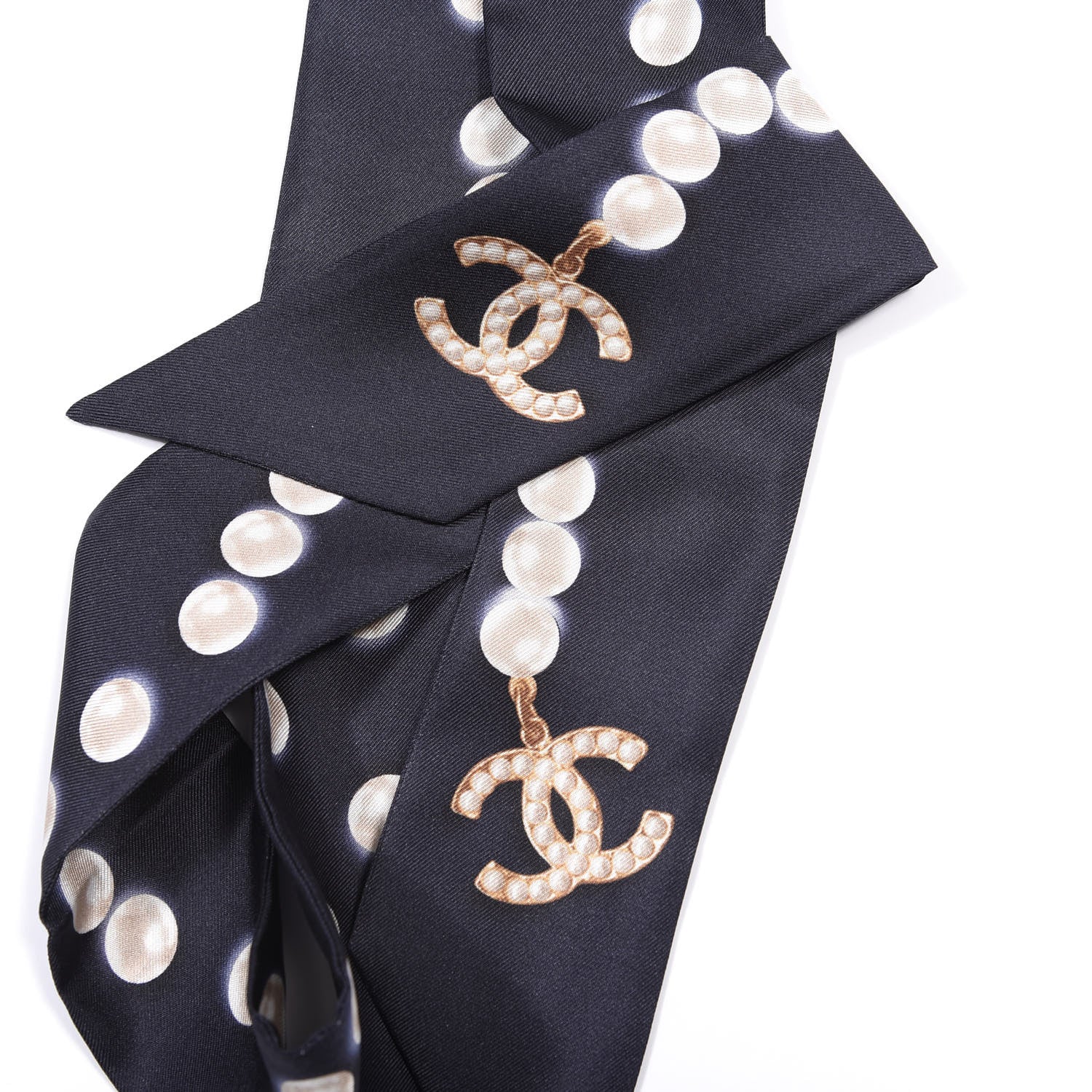 Chanel Silk Pearl CC Slim Bandeau Scarf Navy 2 of 3
