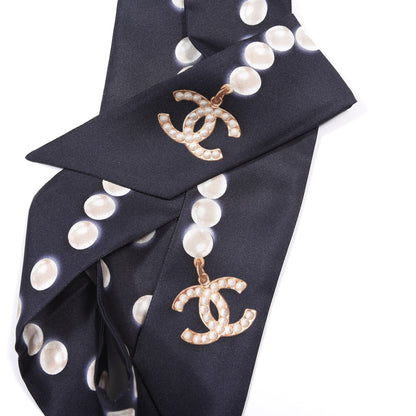 Chanel Silk Pearl CC Slim Bandeau Scarf Navy 2 of 3