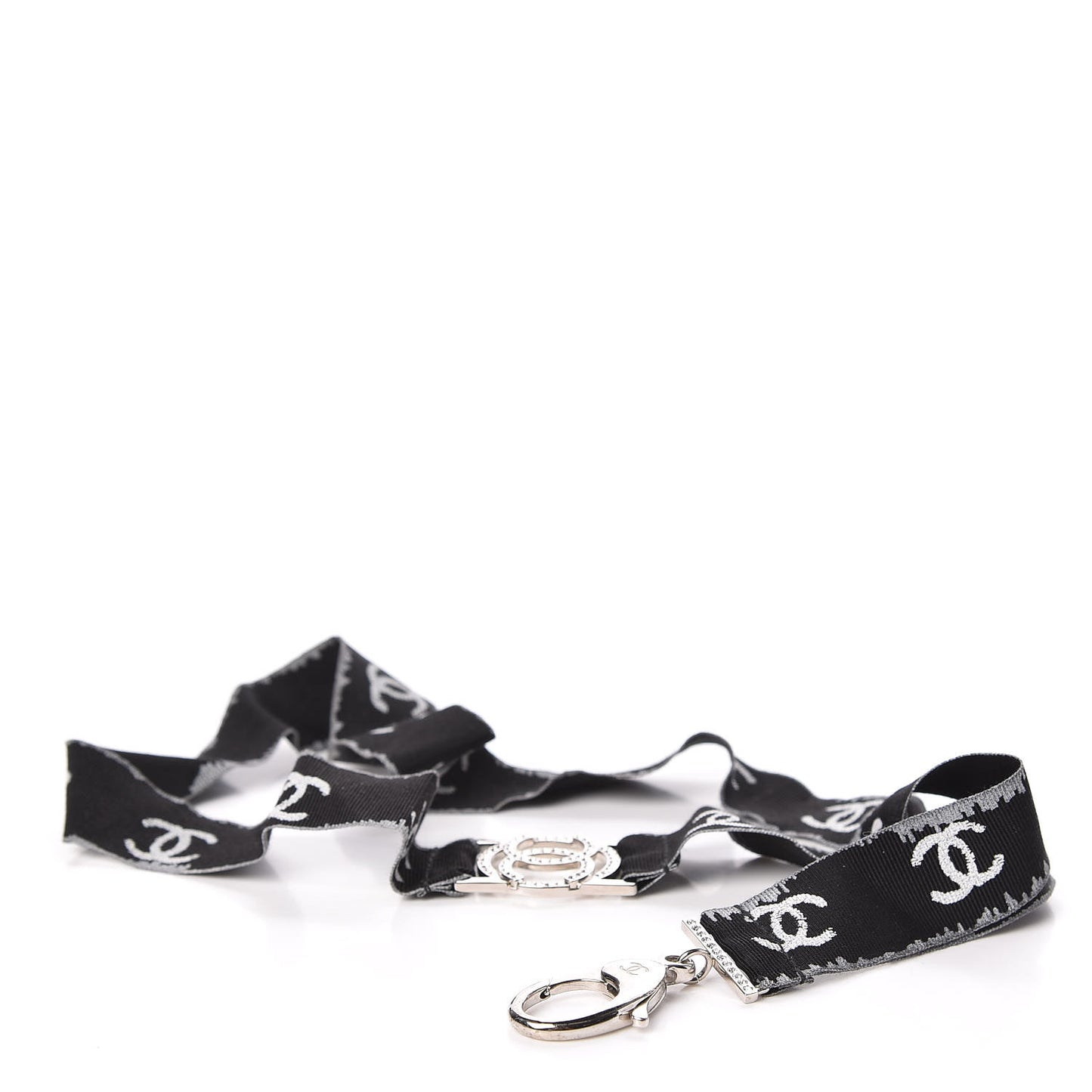 Crystal CC Lanyard Necklace Black Silver