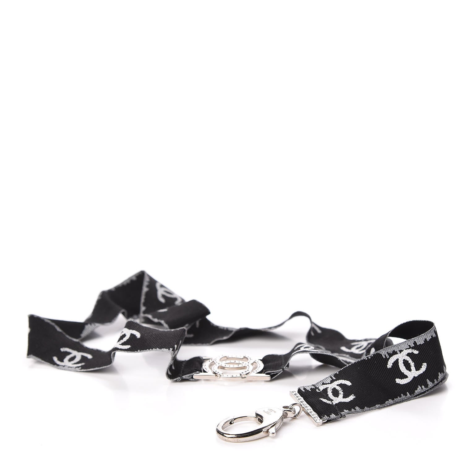 Chanel Crystal CC Lanyard Necklace Black Silver 3 of 4