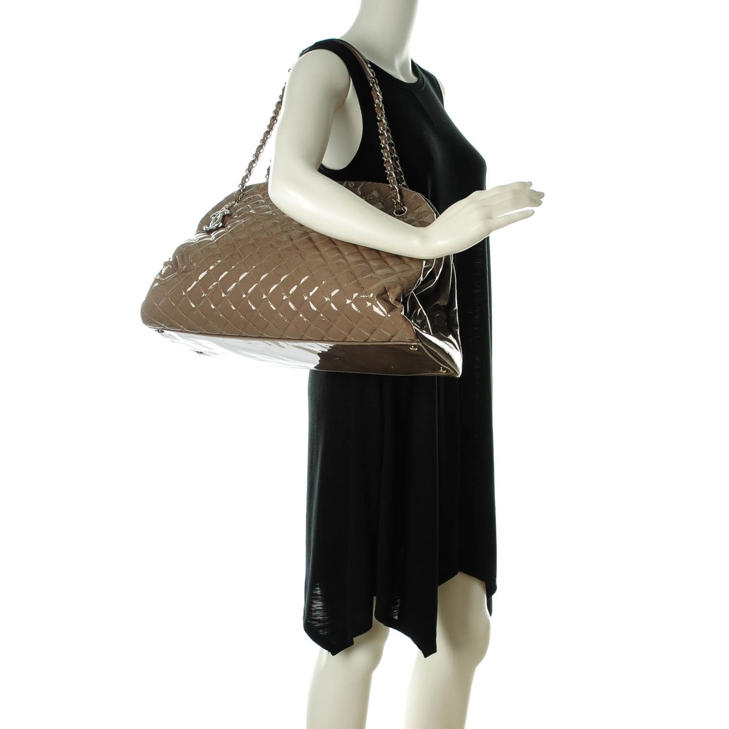 Patent Quilted Large Just Mademoiselle Bowling Bag Grey