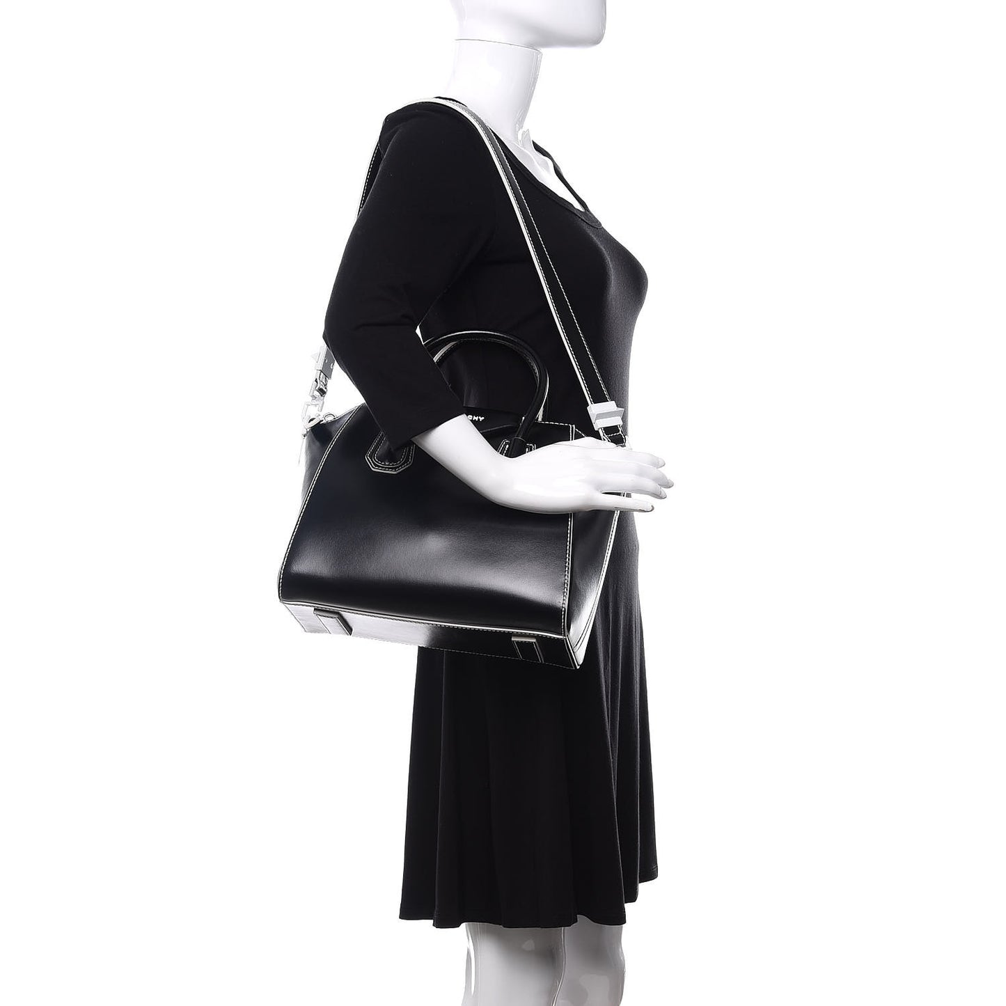 Calfskin Contrast Topstitch Small Antigona Black White