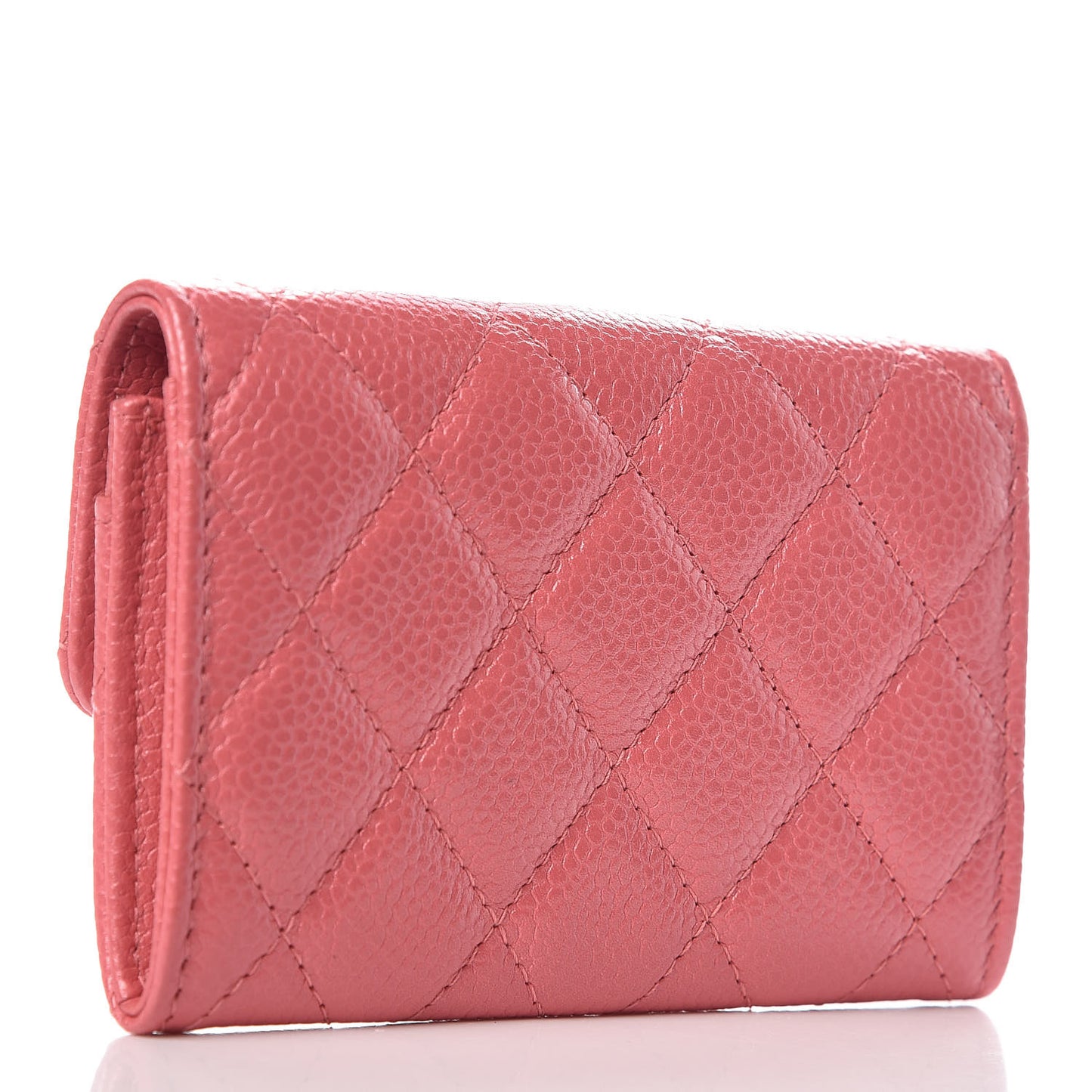 Metallic Caviar Quilted Flap Card Holder Pink