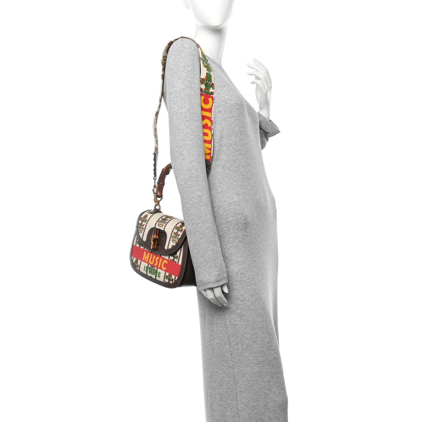 Canvas Calfskin 100 Centennial Music Medium Bamboo 1947 Top Handle Bag Multicolor