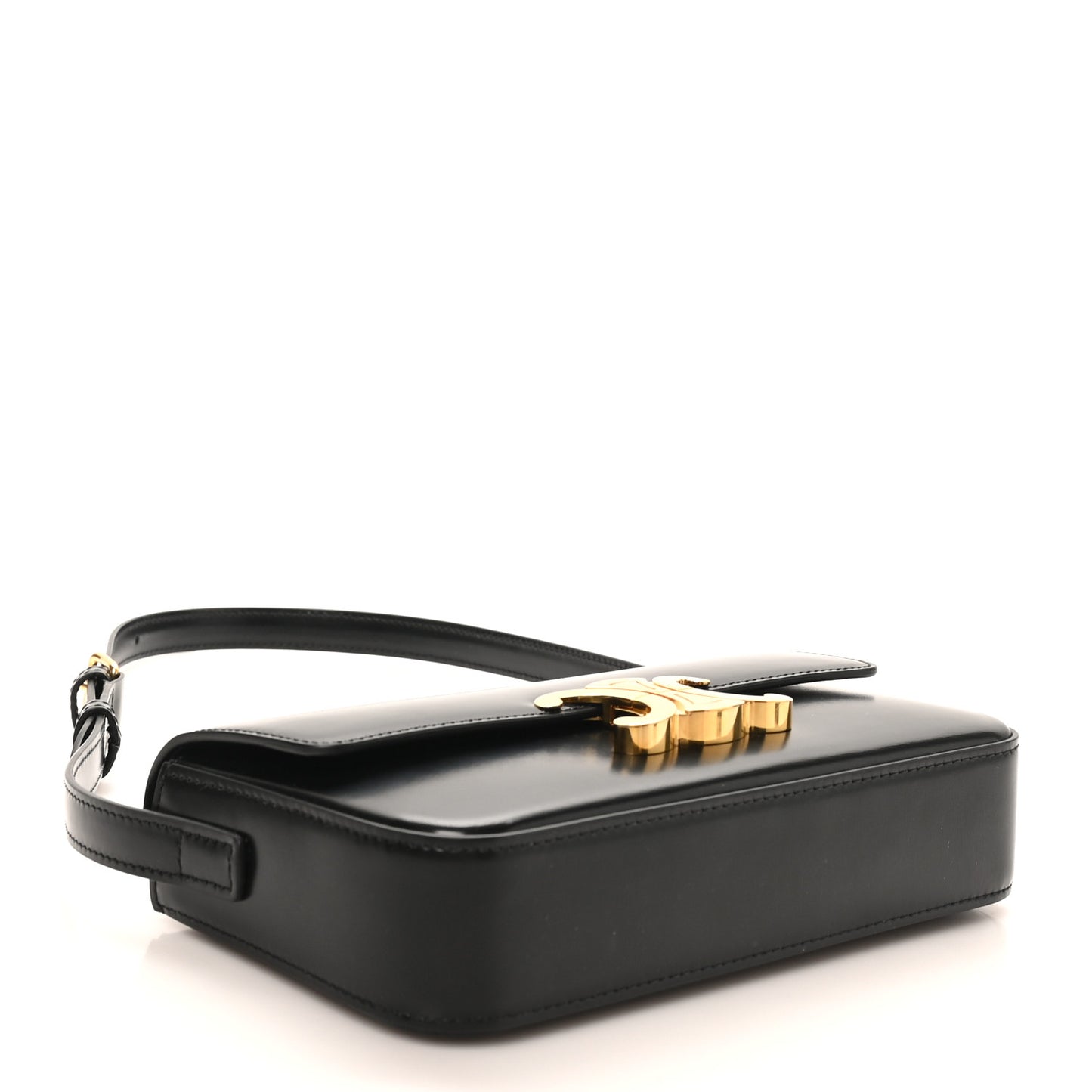 Shiny Calfskin Triomphe Shoulder Bag Black