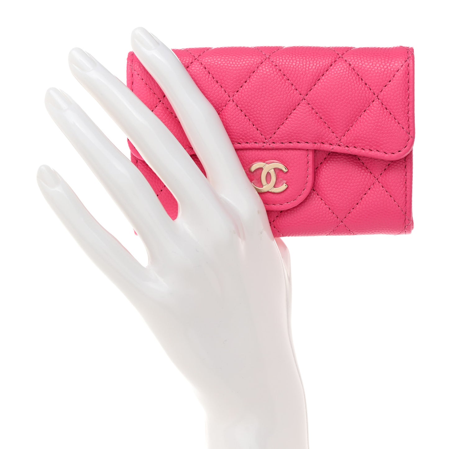 Caviar Quilted Flap Card Holder Wallet Pink