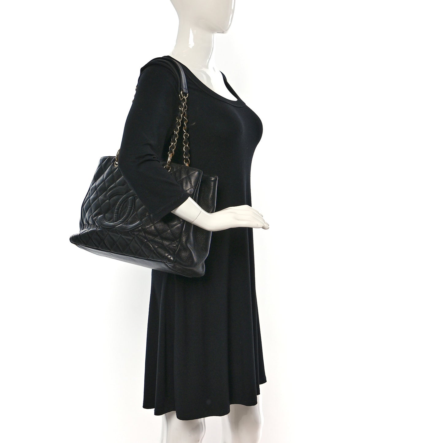 Caviar Quilted Grand Shopping Tote GST Black