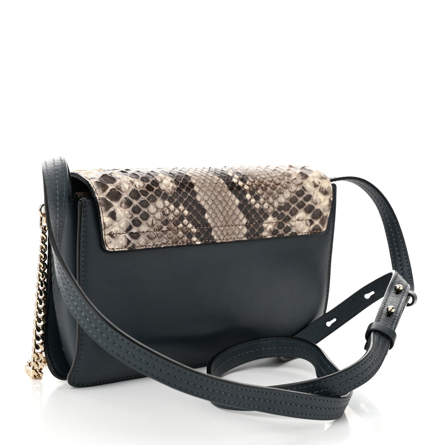 Chloe Python Calfskin Small Faye Shoulder Bag Blue 3 of 10