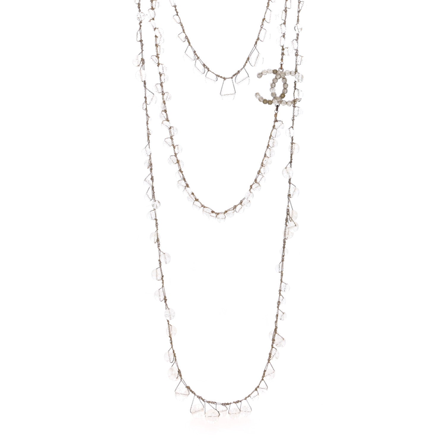 Chanel Crystal CC Multi Strand Long Chain Necklace Transparent Gold 1 of 4