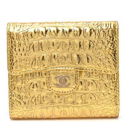 Chanel Metallic Calfskin Crocodile Embossed Cocodile Compact Flap Wallet  Gold 1 of 8