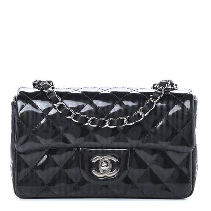 Chanel Striated Patent Calfskin Quilted Mini Rectangular Flap Black 1 of 13