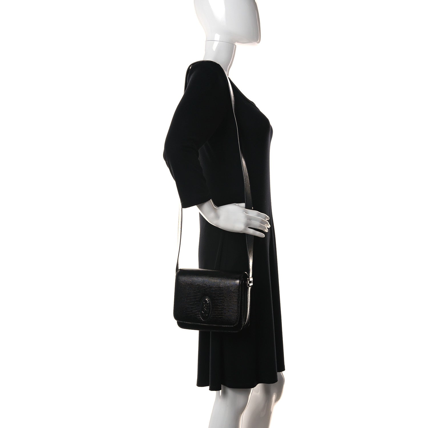 Saint Laurent Calfskin Lizard Embossed Le 61 Shoulder Bag Black 3 of 14
