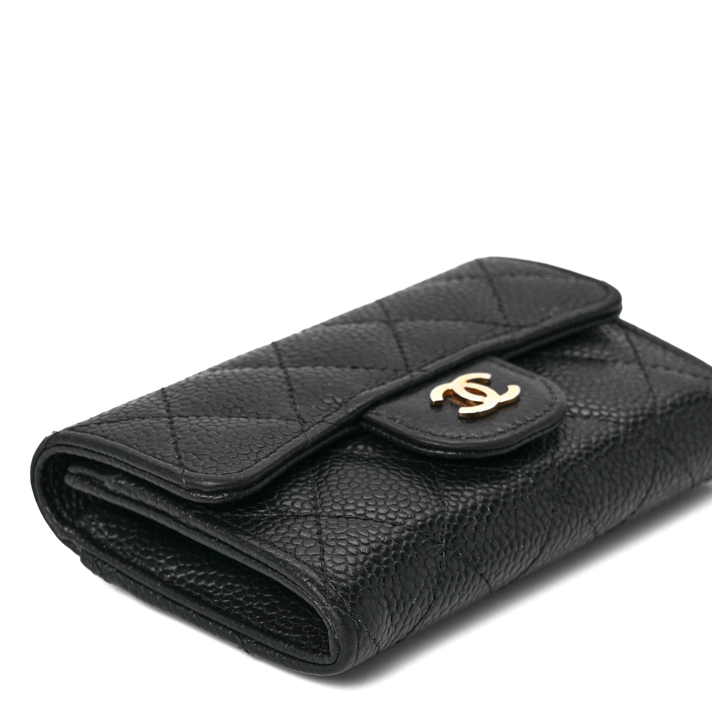 Caviar Quilted Flap Card Holder Wallet Black