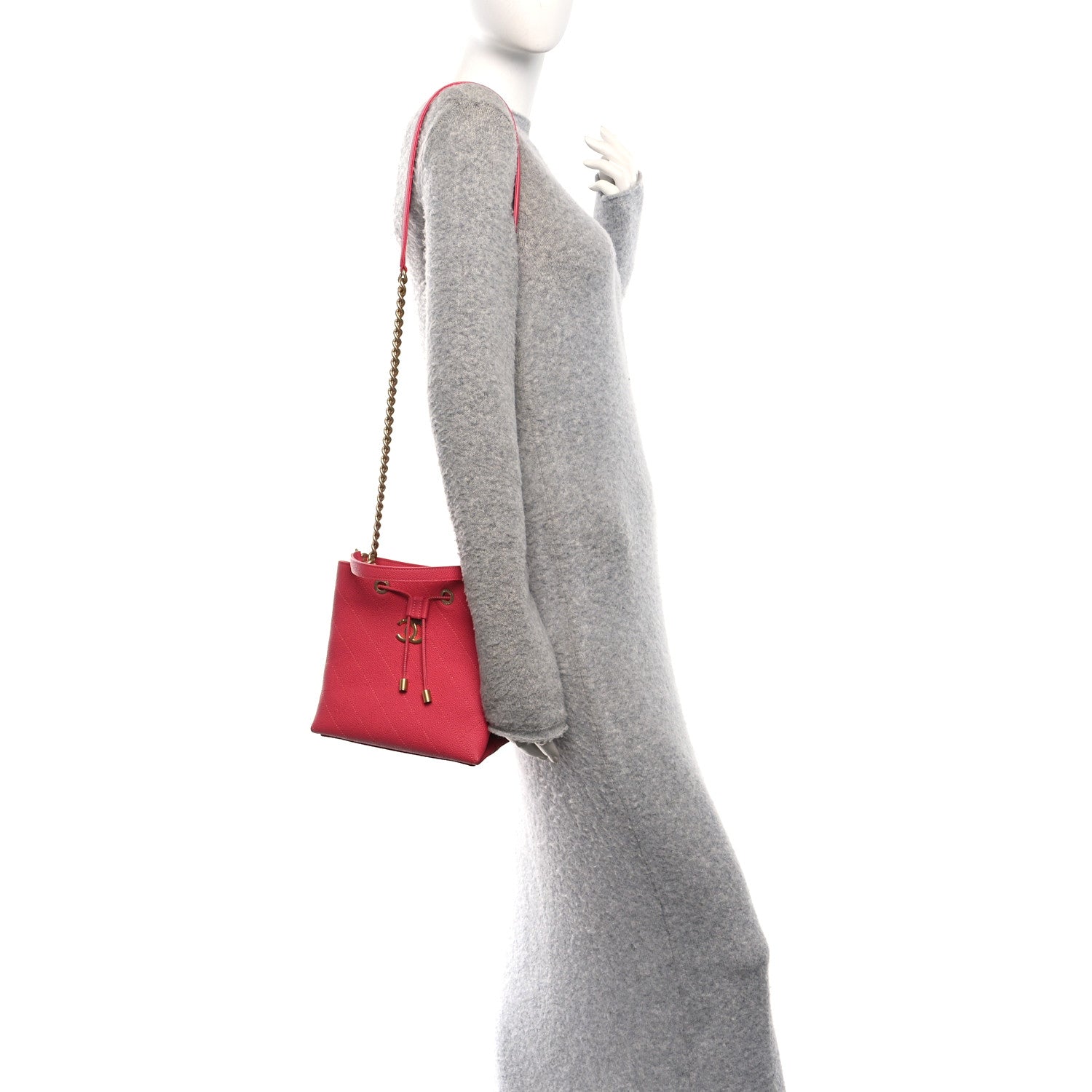 Chanel Caviar Quilted Fashion Therapy Bucket Drawstring Bag Dark Pink 2 of 10