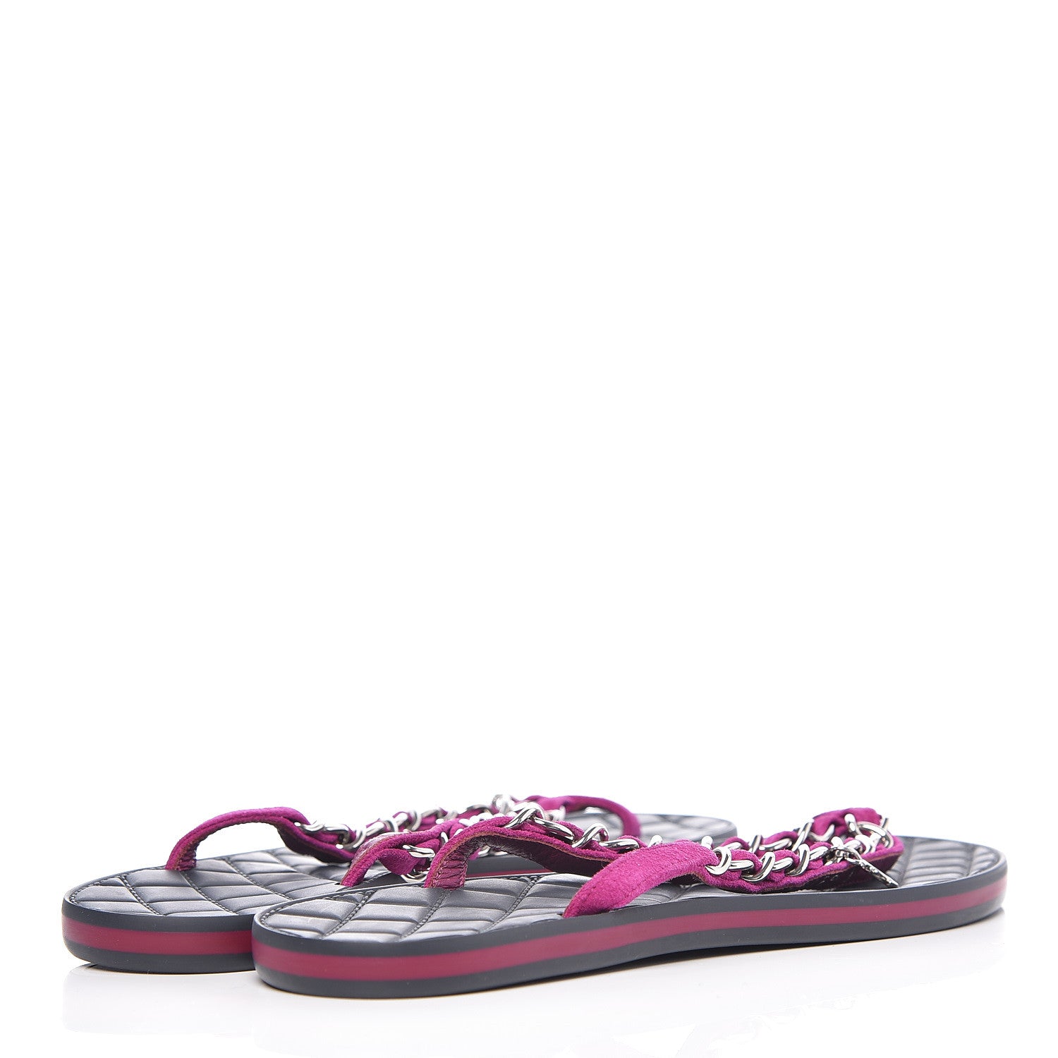 Chanel Suede Calfskin Quilted Chain Thong Sandals 36.5 Pink 4 of 8