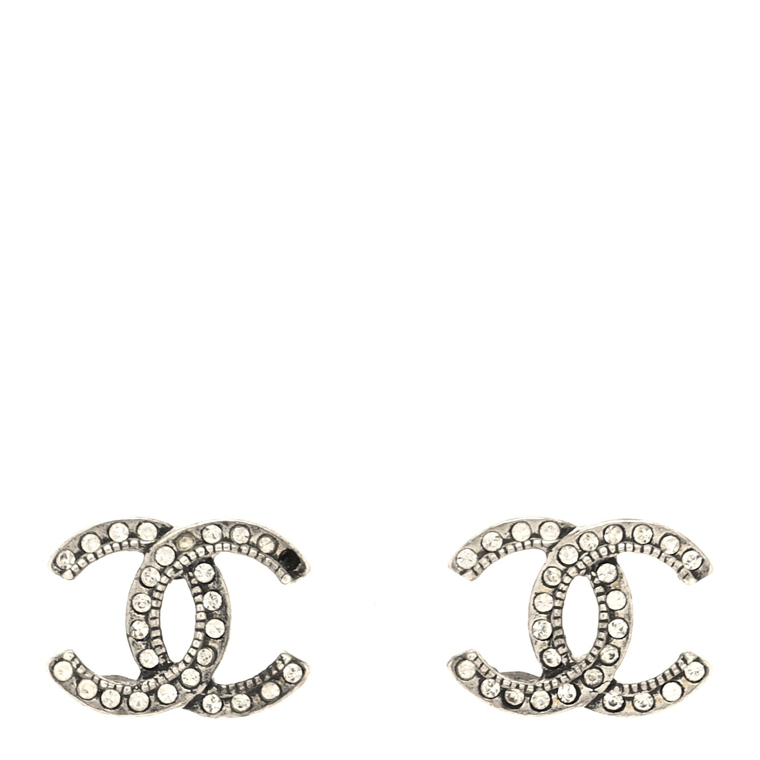 Chanel Crystal Royal Flush CC Stud Earrings Silver 1 of 5