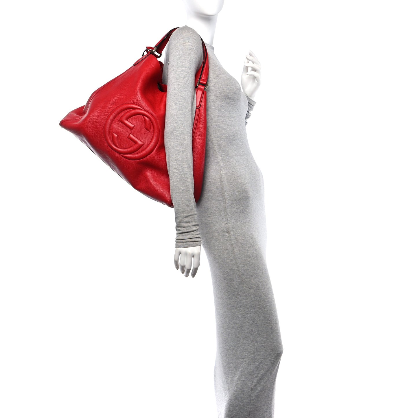Pebbled Calfskin Large Soho Shoulder Bag Red