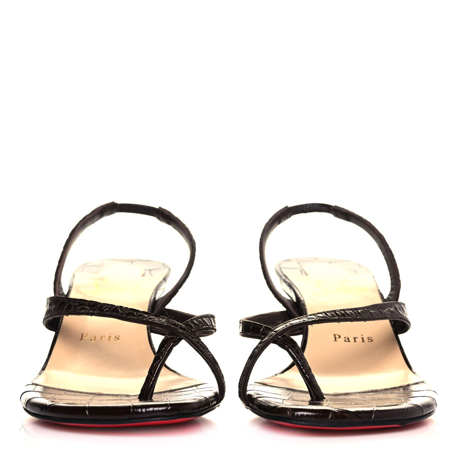 Christian Louboutin Calfskin Crocodile Embossed Taralita 55 Thong Sandals 38.5 Brown 2 of 7