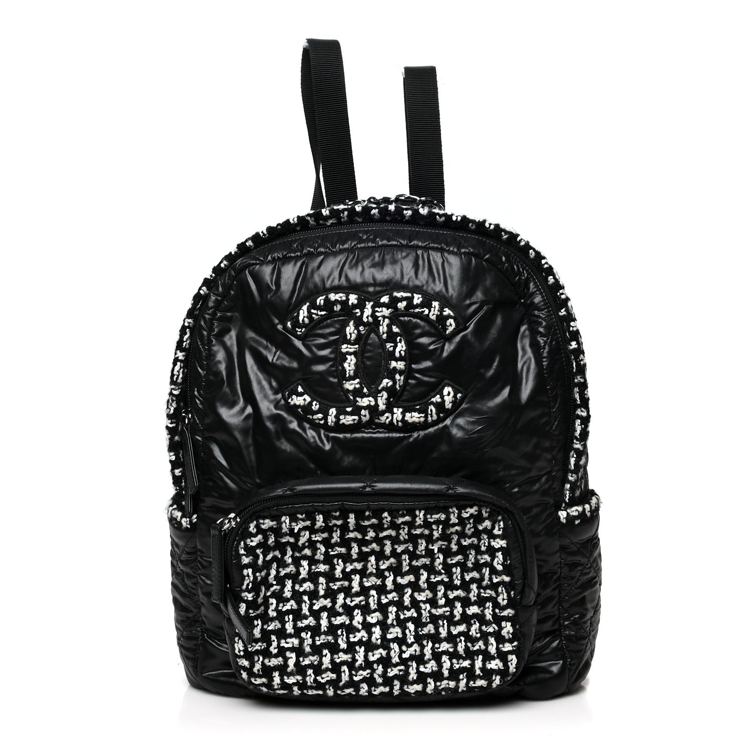 Chanel Nylon Tweed CC Backpack Black White 1 of 9