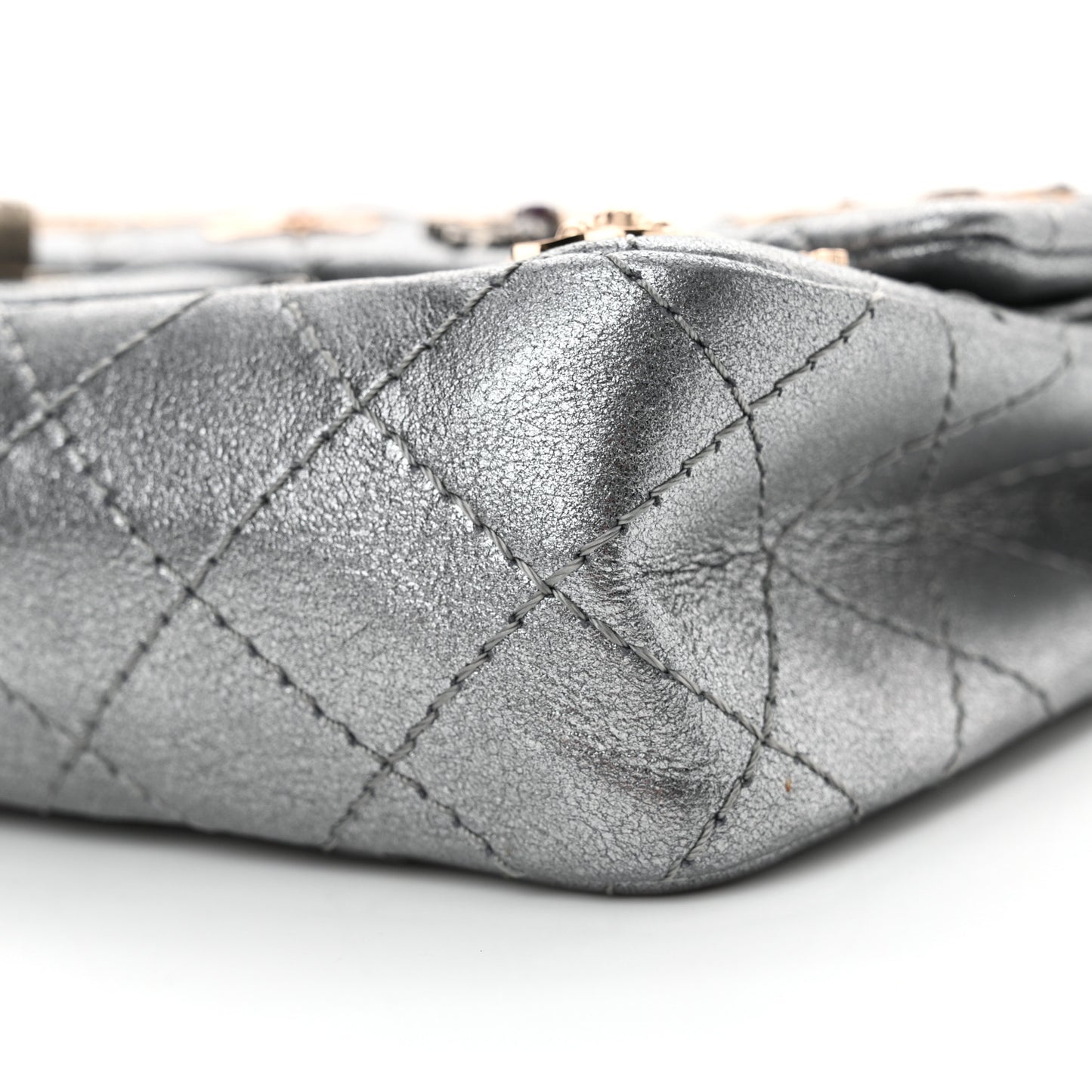 Metallic Calfskin Quilted Lucky Charms 2.55 Reissue 225 Flap Dark Silver