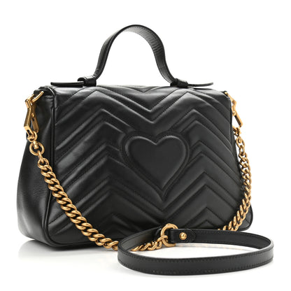Gucci Calfskin Matelasse Small GG Marmont Top Handle Shoulder Bag Black 3 of 10