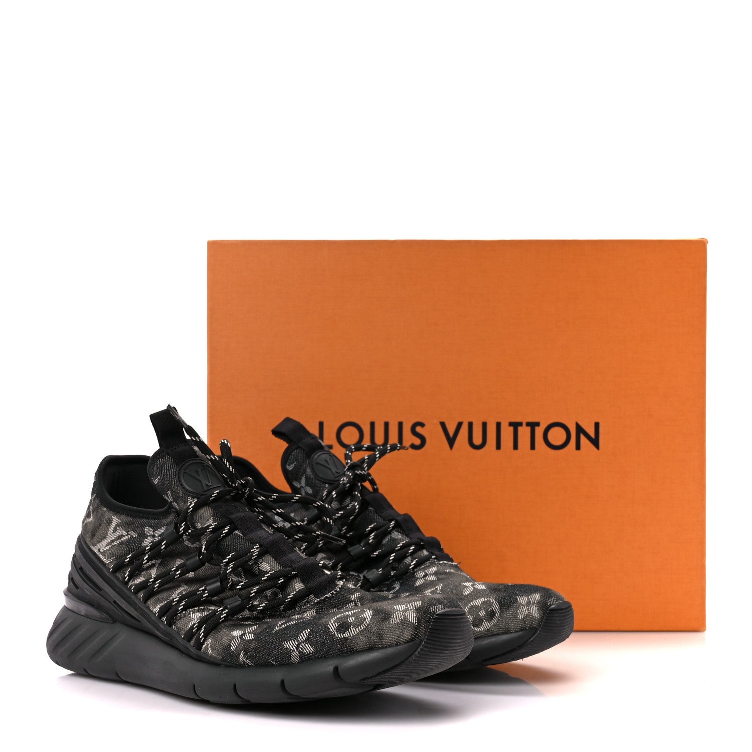 Louis Vuitton Denim Rubber Monogram Tie Dye Mens Fastlane Low Sneakers 9 Black 10 of 10