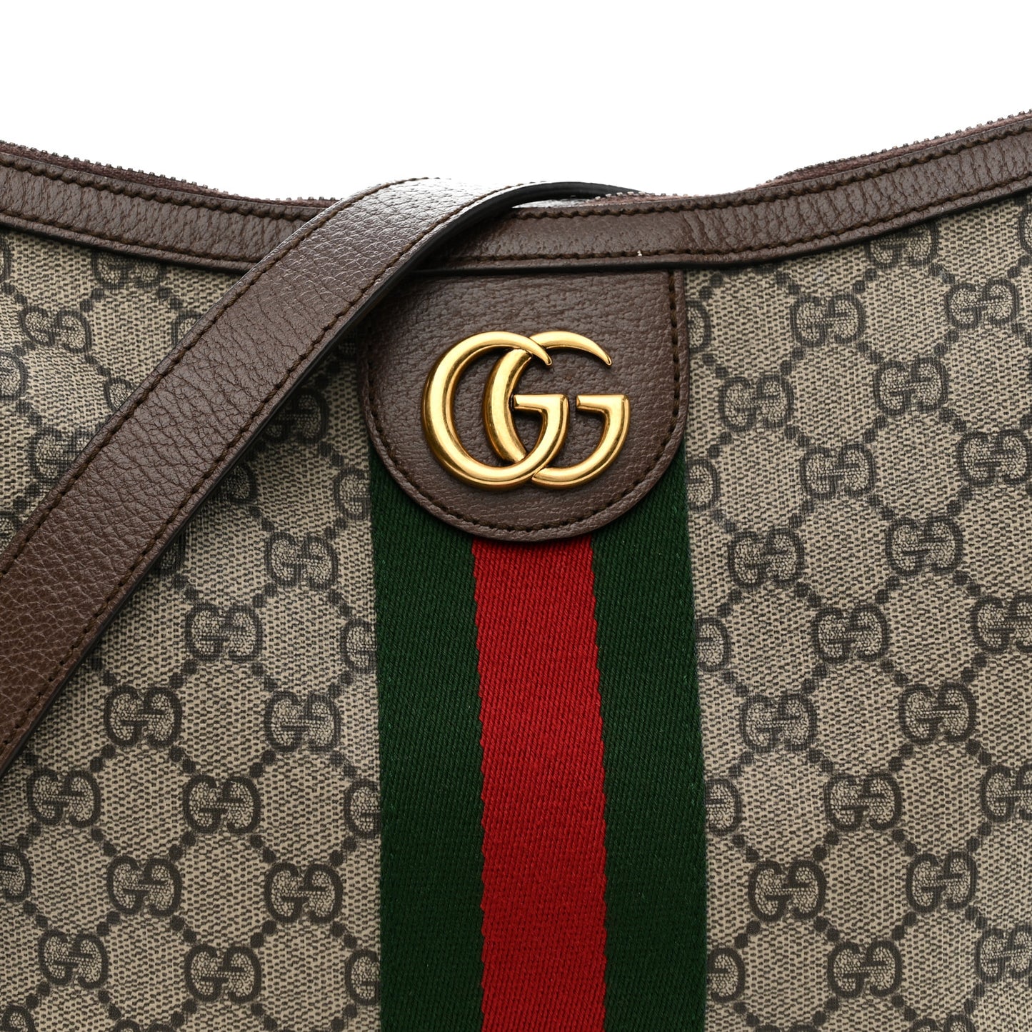 GG Supreme Monogram Web Small Ophidia Half Moon Hobo Brown