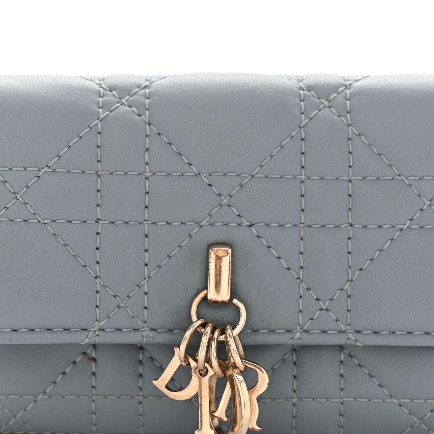 Lambskin Cannage Lady Dior Flap Card Holder Gray