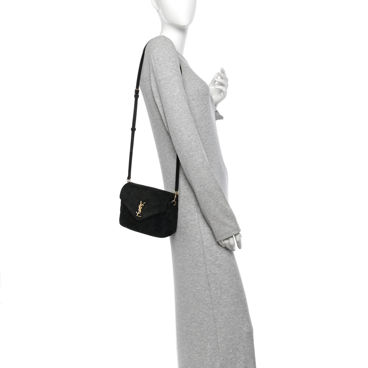 Saint Laurent Suede Y Quilted Monogram Toy Loulou Crossbody Bag Black 2 of 11