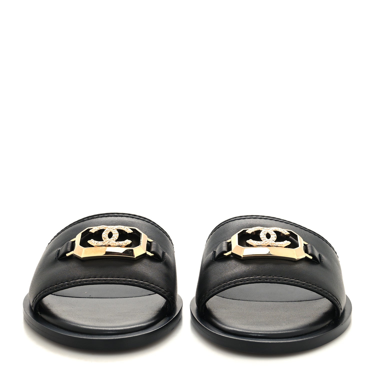 Chanel Shiny Calfskin CC Mules 36.5 Black 2 of 8