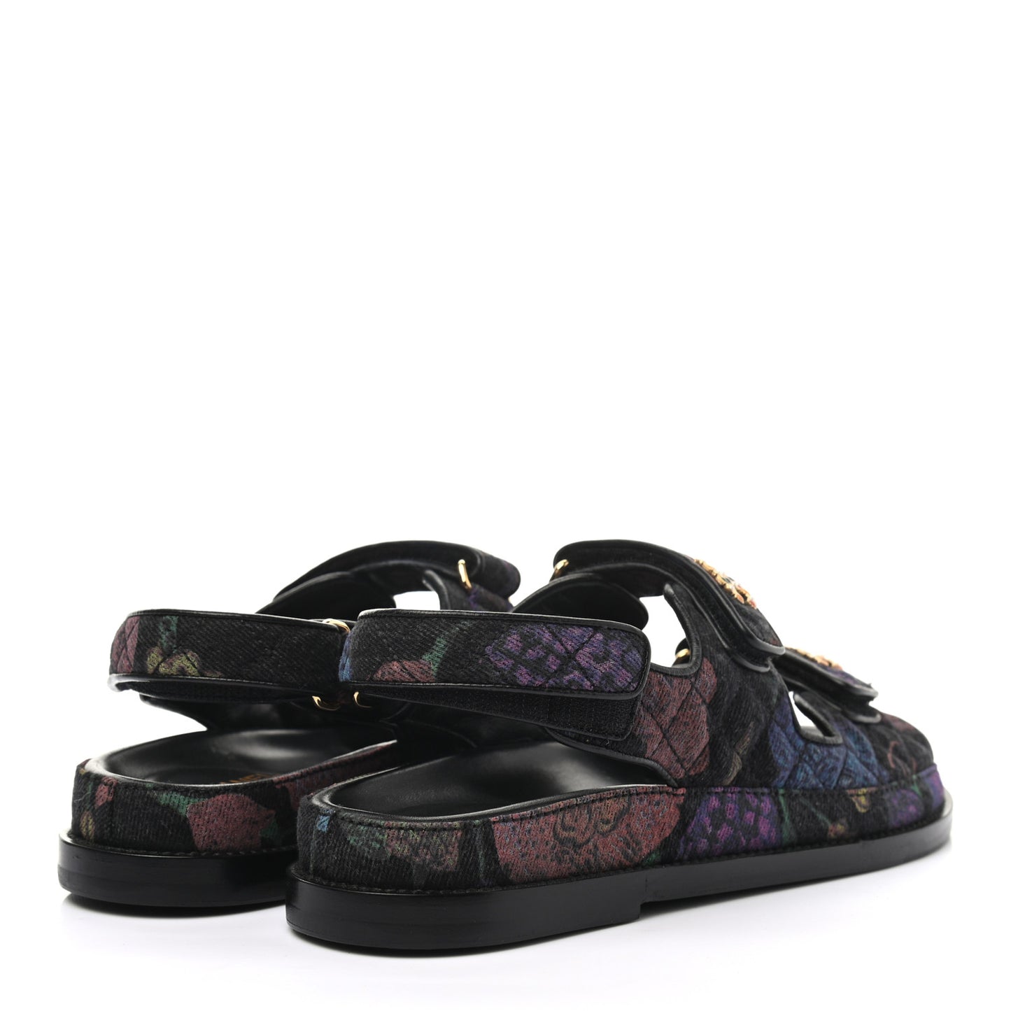 Denim Quilted Dad Sandals 38.5 Black Multicolor
