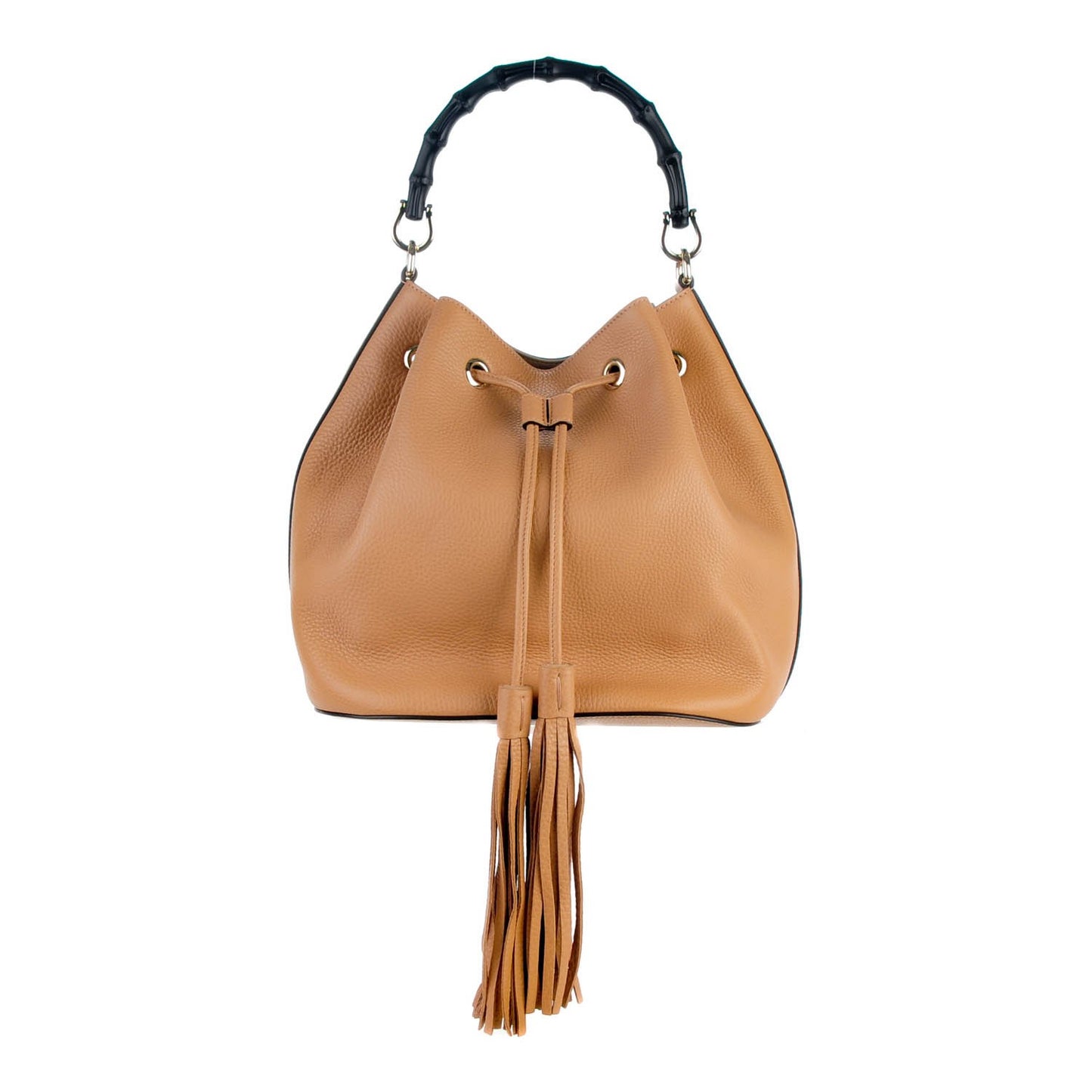 Pebbled Calfskin Miss Bamboo Bucket Bag Camelia