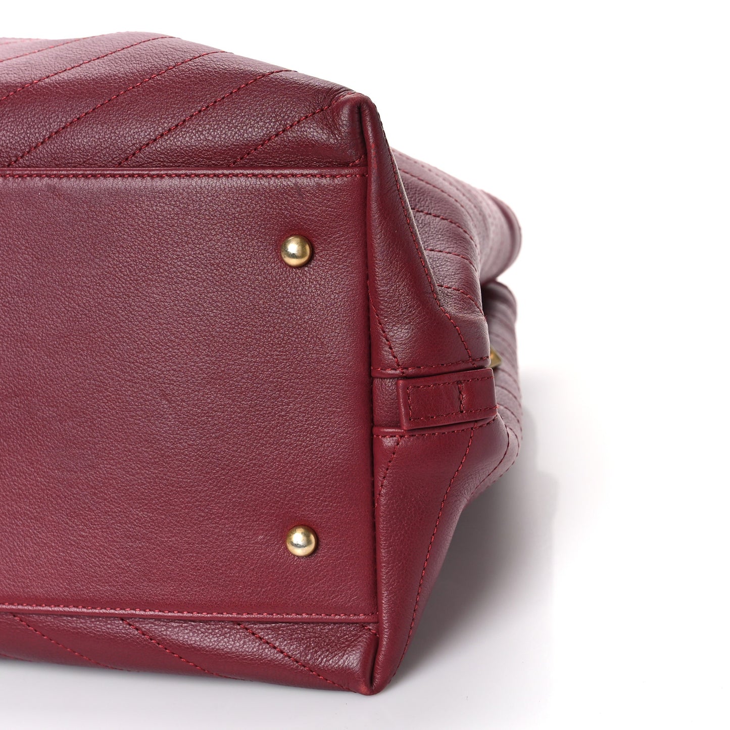 Calfskin Elaphe Stitched Large Chevron Chic Shopping Bag Red