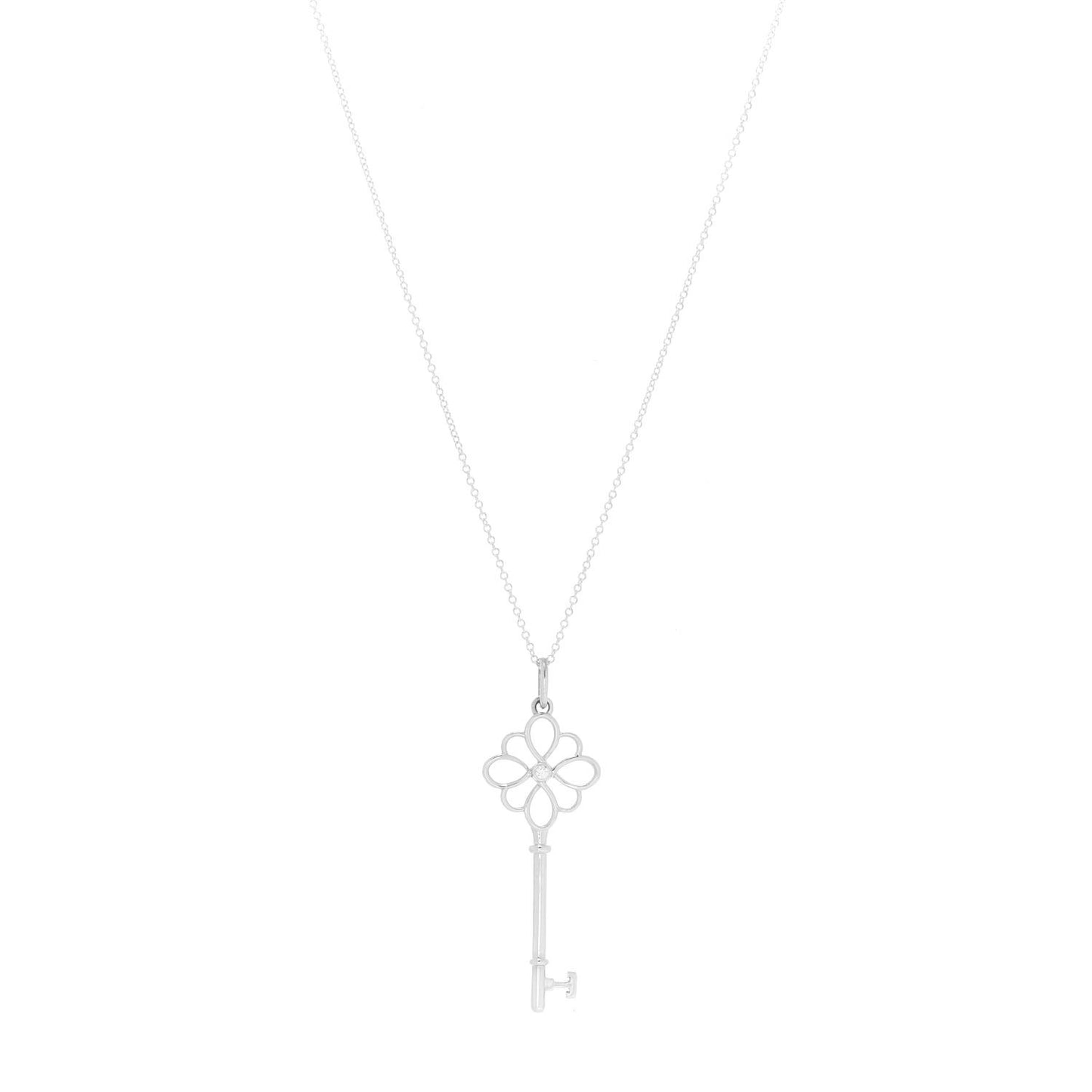 Sterling Silver Diamond Knot Key Pendant Necklace