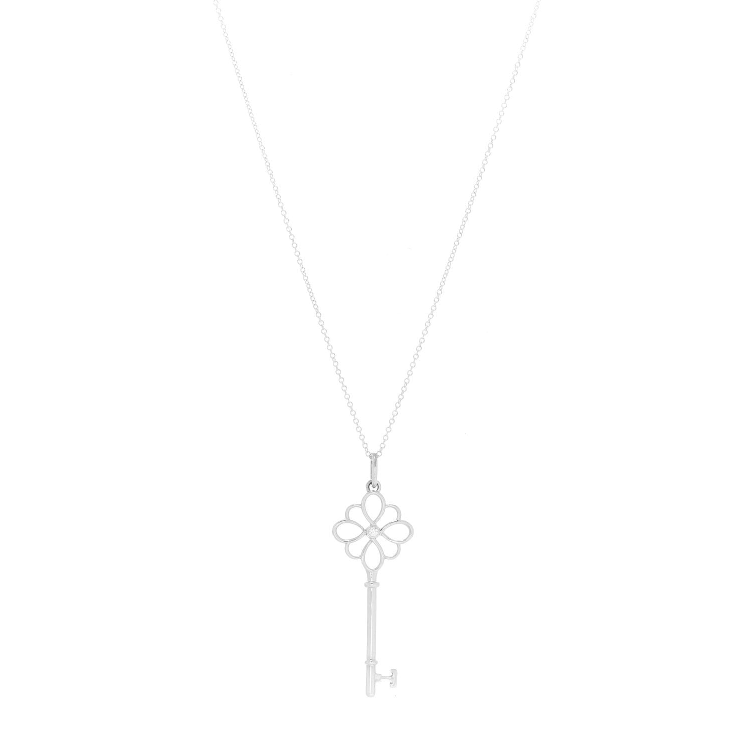 Tiffany Sterling Silver Diamond Knot Key Pendant Necklace 1 of 7