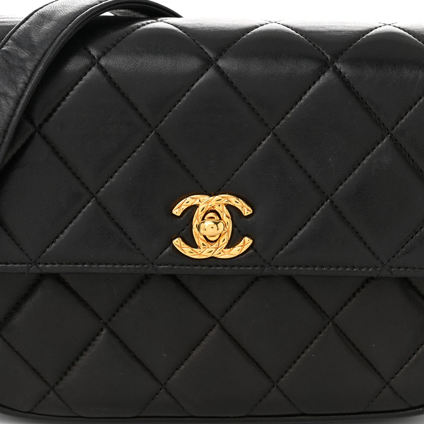 Lambskin Quilted Flap Shoulder Bag Black