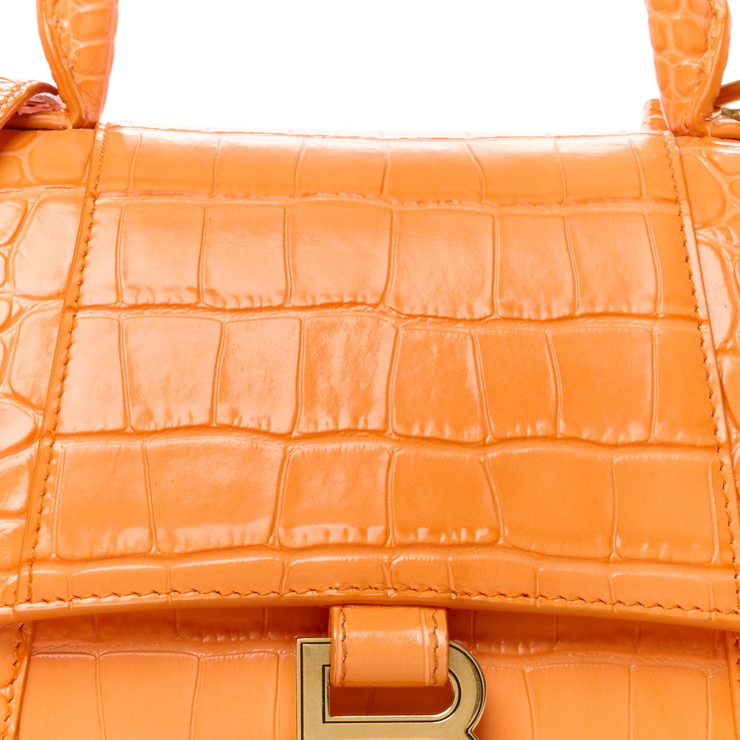 Shiny Calfskin Crocodile Embossed Small Hourglass Top Handle Bag Orange