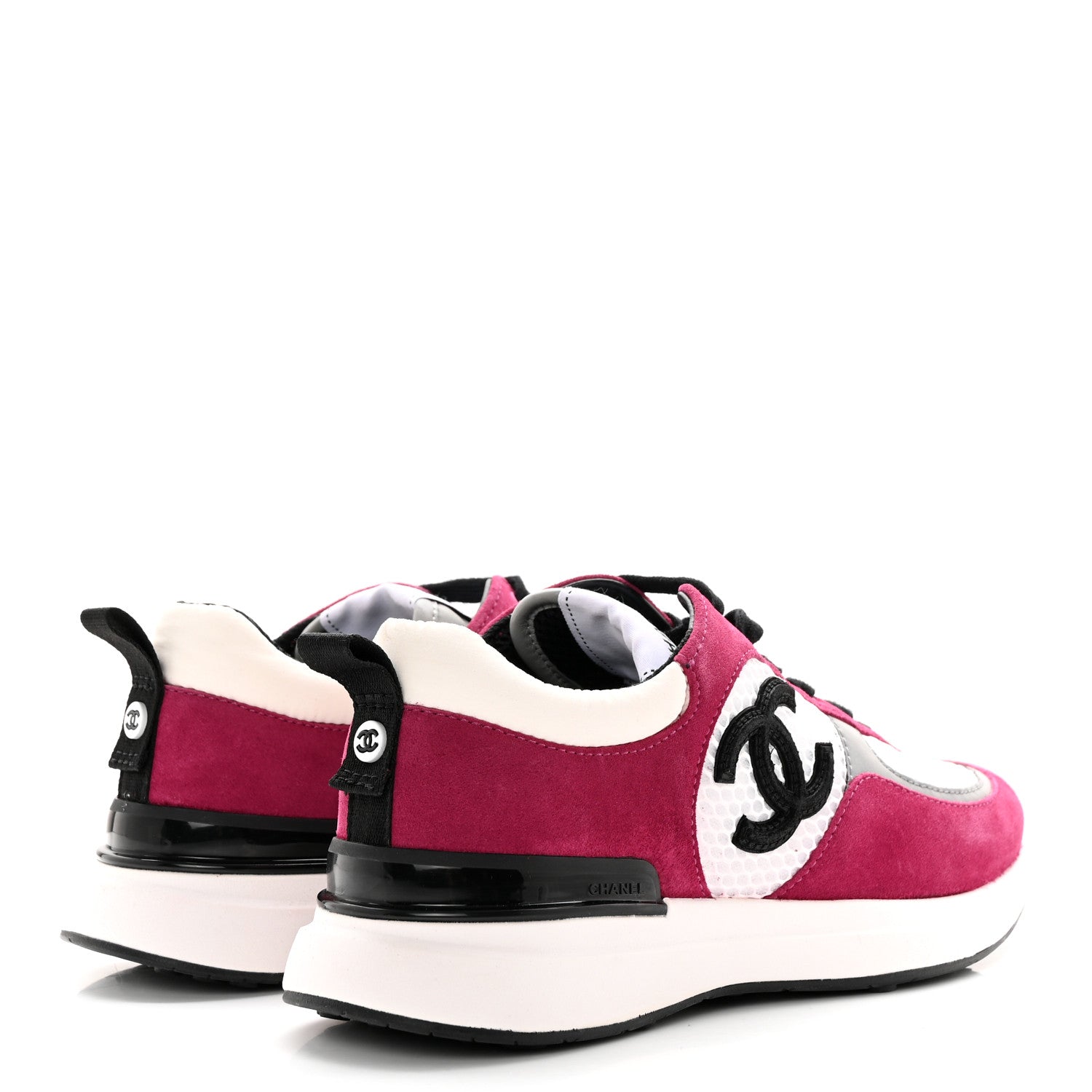 Chanel Mesh Suede Calfskin Womens CC Sneakers 37 White Dark Pink Grey 4 of 14