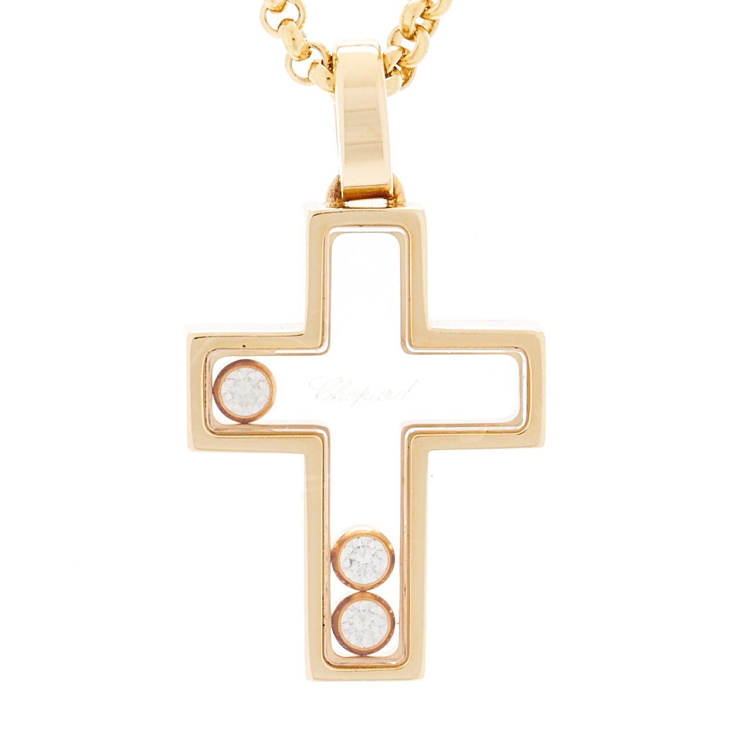 18K Yellow Gold Happy Diamonds Cross Pendant Necklace