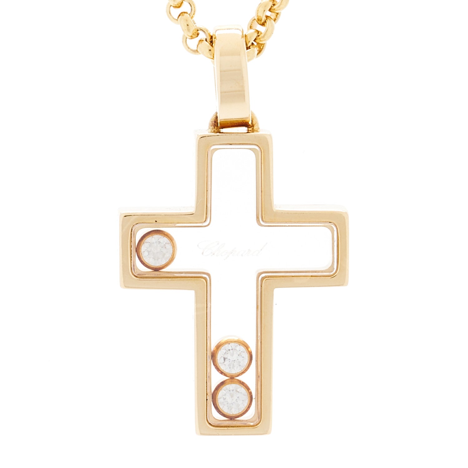 Chopard 18K Yellow Gold Happy Diamonds Cross Pendant Necklace 5 of 5
