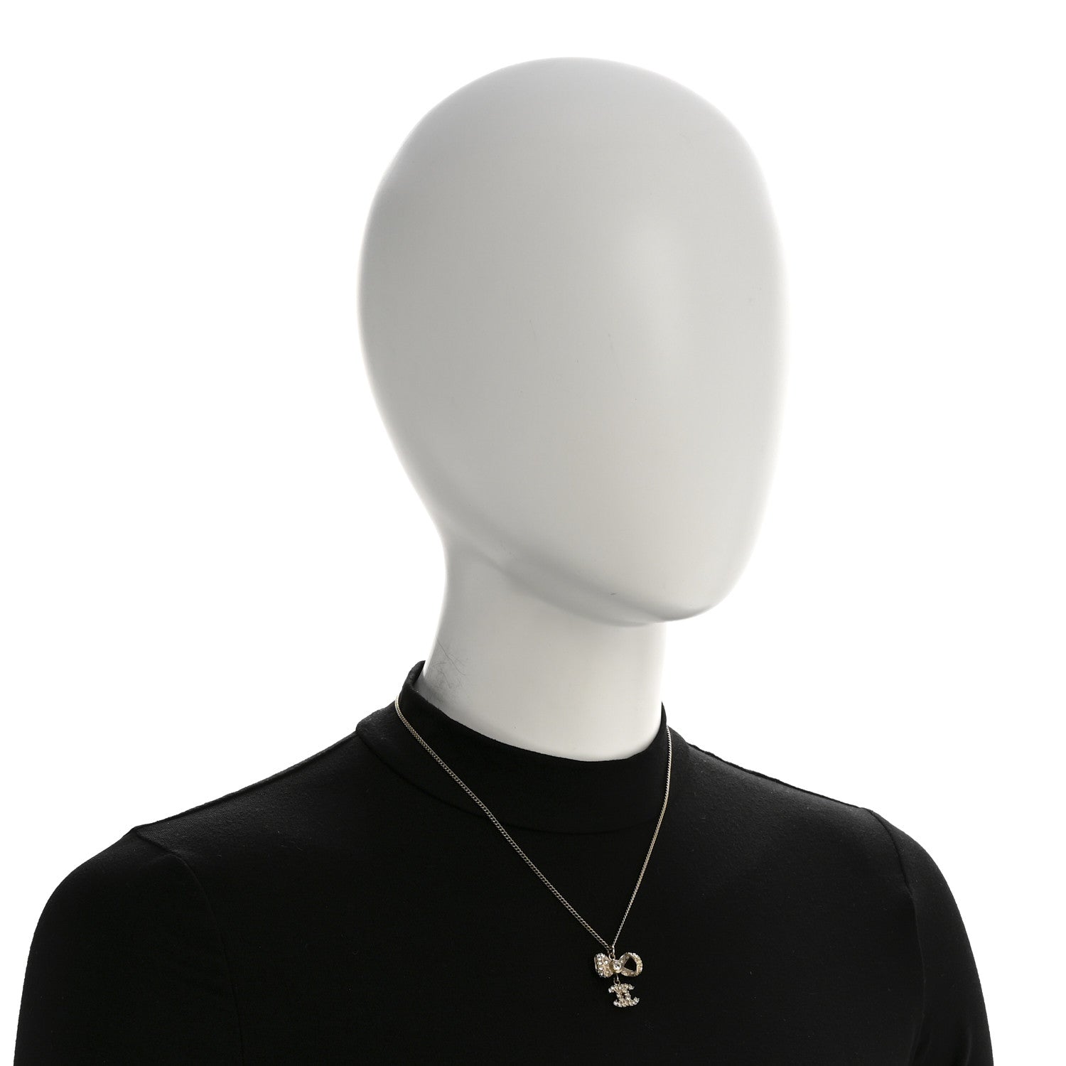 Chanel Metal Crystal CC Bow Drop Necklace Gold 2 of 5