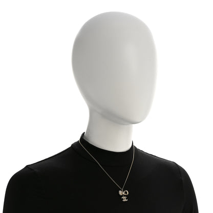 Chanel Metal Crystal CC Bow Drop Necklace Gold 2 of 5
